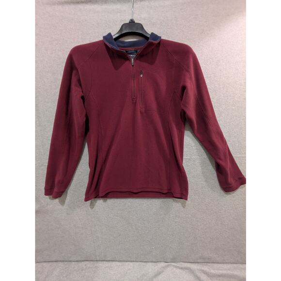L.L Bean Jacket Men's S Maroon Red 1/4 Zip Red‎ Pocket Fleece Pullover Jacket - Picture 1 of 7